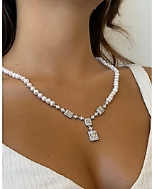 Gümüş Detaylı Baget  İnci Kolye