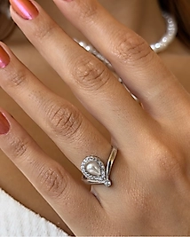 Gümüş Detaylı İnci   Yüzük