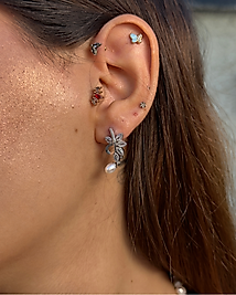 Gümüş Detaylı İnci  Küpe