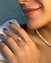 Gümüş Detaylı İnci   Yüzük